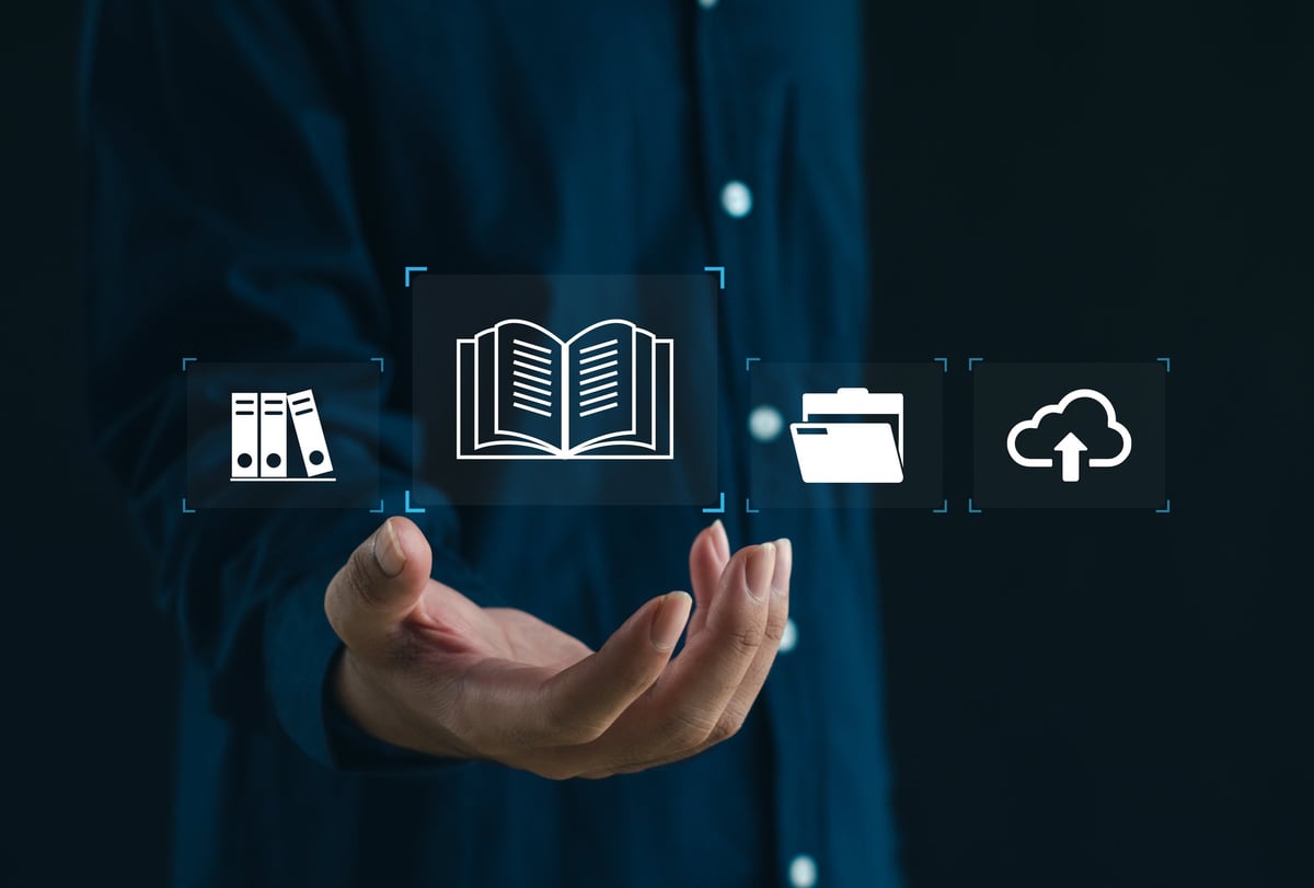 Digital knowledge management concept with online documents and data organization